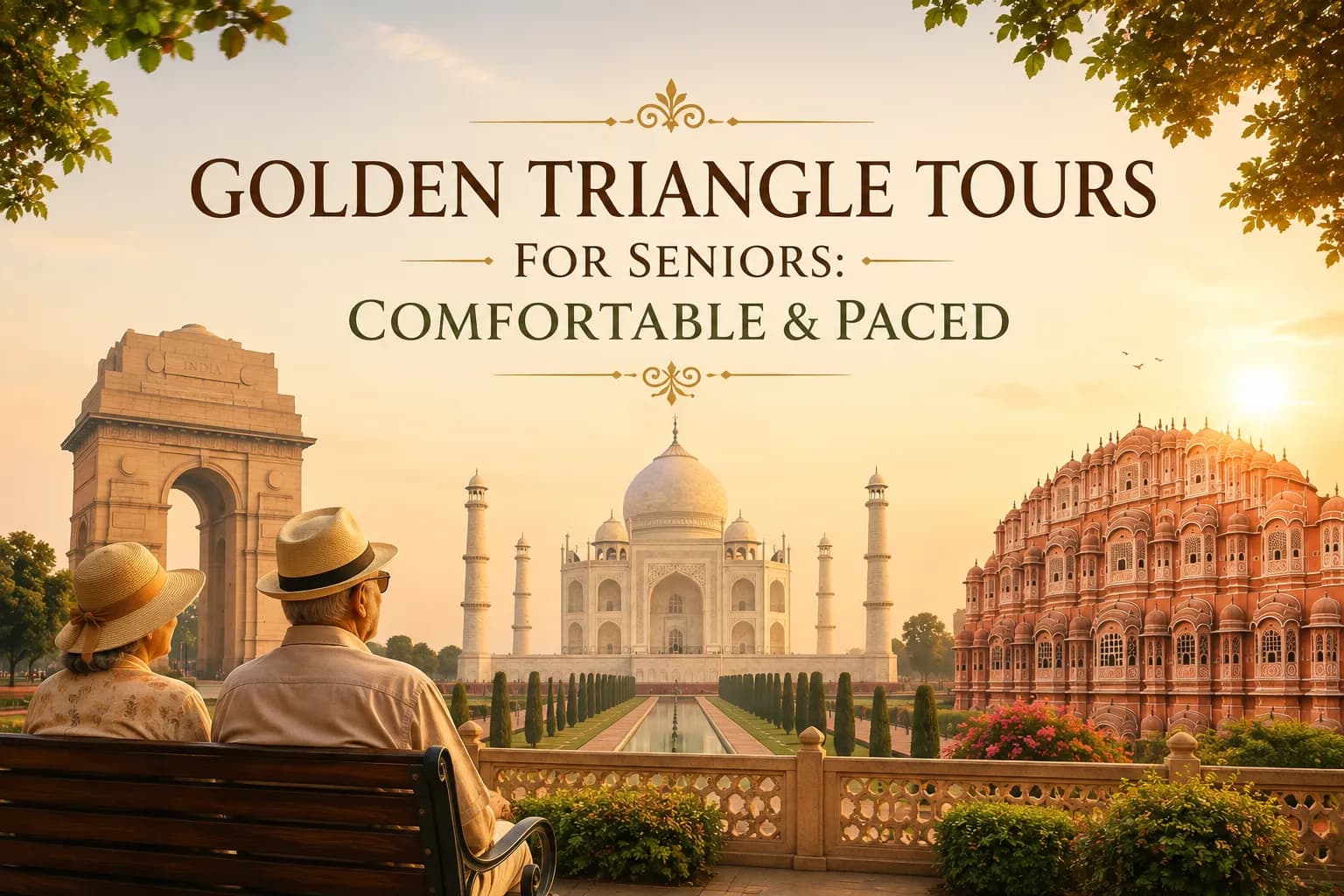 Older travellers at the Taj Mahal in Agra