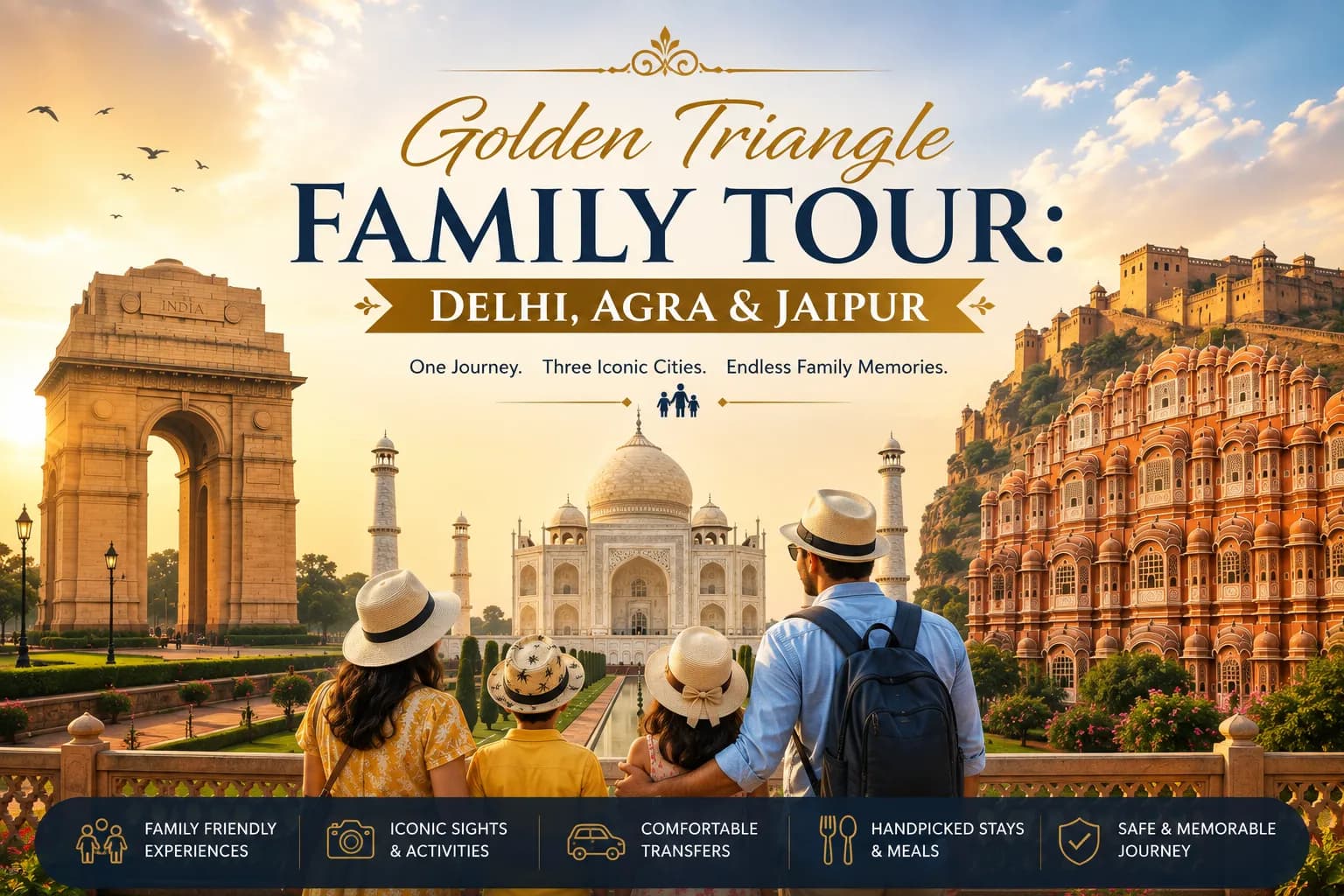 A family exploring Amber Fort in Jaipur on a Golden Triangle tour