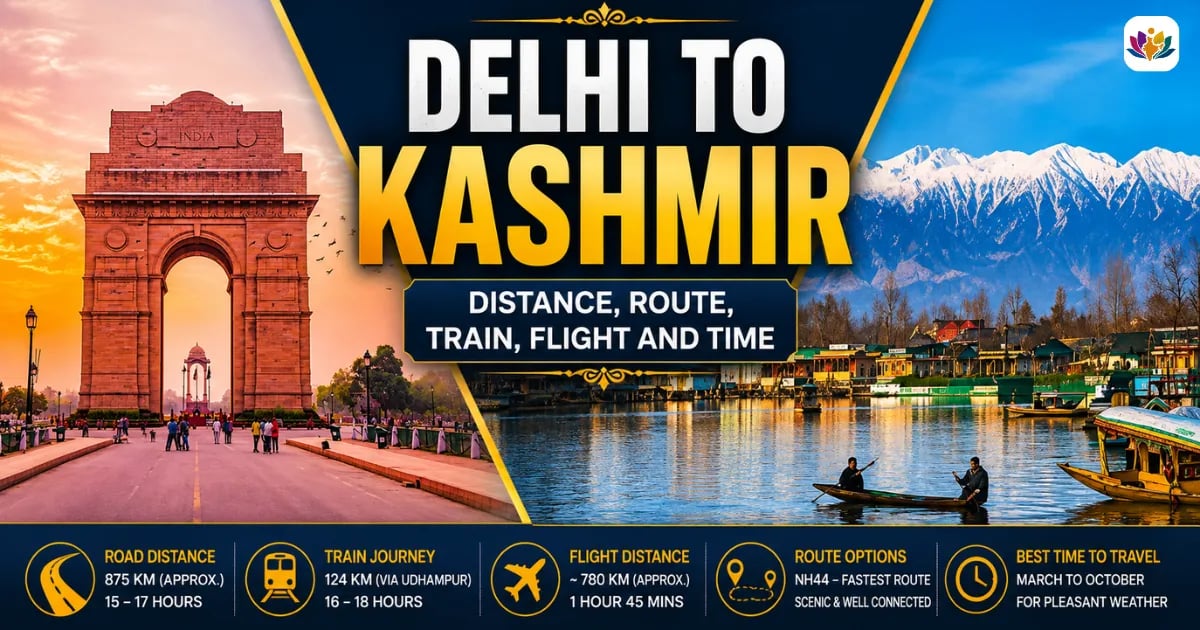 Delhi to Kashmir Distance